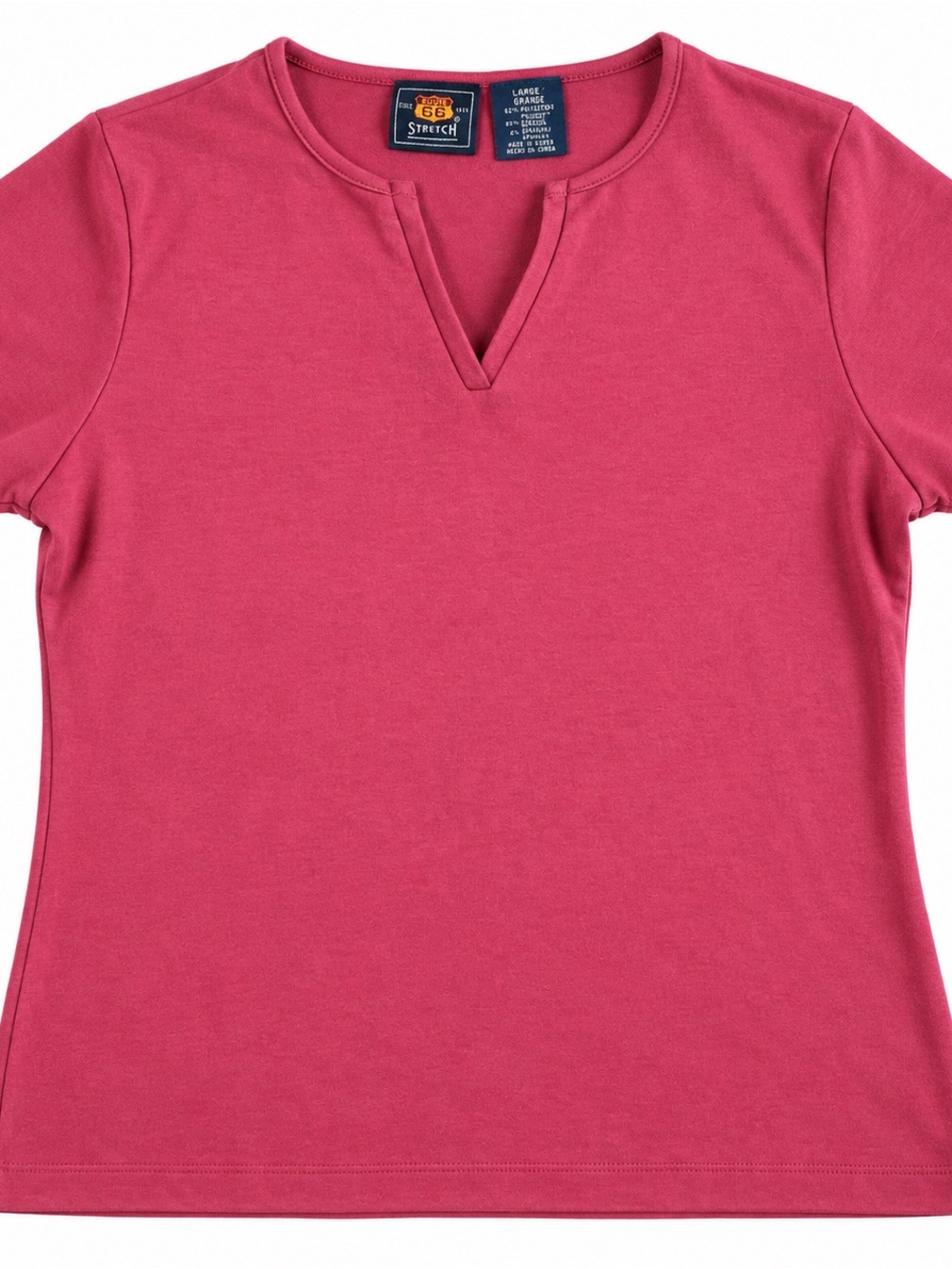 Vintage Route 66 Stretch Pink Split-Neck Top – Size Large